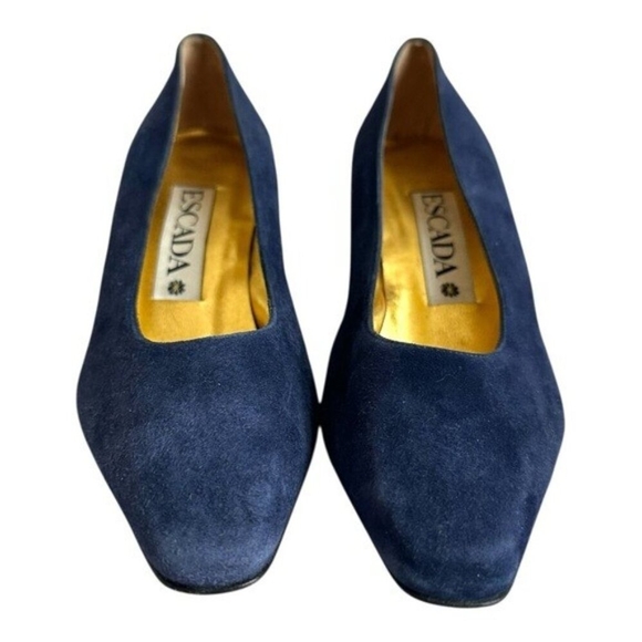 Vintage ESCADA Blue Suede Silver Heel Pumps Women’s Size 37 Italy 1990s - Picture 2 of 7